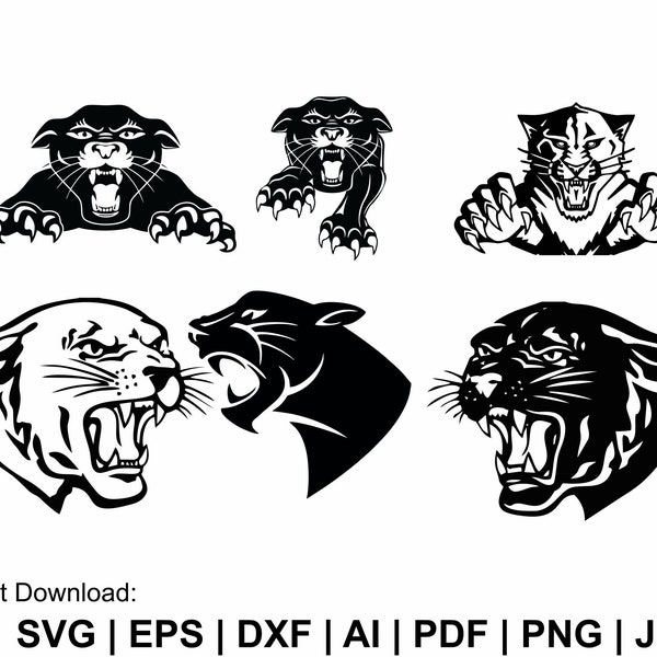 Panther Face Svg, Panther Face Svg Bundle, Panther Svg, Panther Head Svg, Animal Svg, Panther Clipart, Svg,Png Cut Files Cricut Silhouette