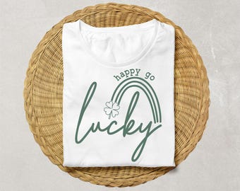 Happy Go Lucky Svg, St Patricks Day Svg, Lucky Rainbow Svg, Irish Svg, Shamrock Svg, Lucky Shirt, Silhouette Svg, Trendy Svg, Gift For Her