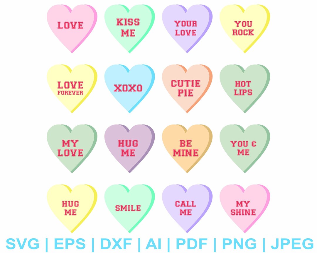 Candy Hearts Svg, Valentines Day Svg , Heart Svg, Valentine Svg, Love ...