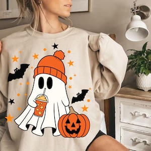 Retro niedlicher Geist Png, Halloween Png, Geist Kürbis Png, gruselige Vibes Png, Boujee Geist Png, Sublimationsdesign, sofortiger Download