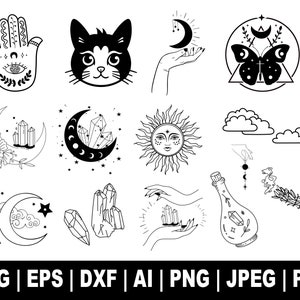 Magic And Celestial Svg Bundle, Witchy Svg, Boho Svg, Mystical Svg, Mystic Moon Svg, Cat Face Svg, T Shirt, Svg Cut Files Cricut, Silhouette