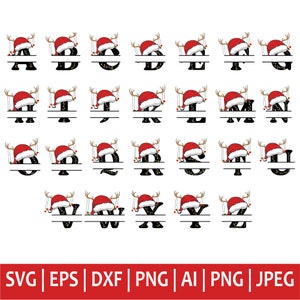 Navidad monograma alfabeto svg, monograma dividido svg, Navidad svg, alfabeto svg, diseño de sublimación, camiseta svg, archivos de corte png cricut