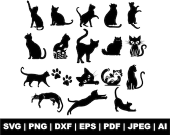 Cat Svg Bundle, Cat Head Svg, Cat Face Svg, Kitten Svg, Cat Vector, Kitty Svg, Pet Silhouette, Cat Paw Svg, Cat Clipart, Cut Files Cricut