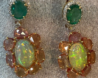 gold earrings fire opal