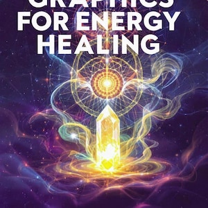 May include: An artistic digital illustration with the text "RADIONIC GRAPHICS FOR ENERGY HEALING" in white. A glowing crystal is centered, surrounded by geometric shapes and swirling energy patterns in shades of yellow, purple, and blue. The word "ITALIANO" is at the bottom.