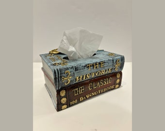 Tissue Box Holder, Elegant Wooden Antique Book Design Tissue Paper Holder Toilet Bath Tissue Box Cover Wood Tissue Box Decoration Tissue Box