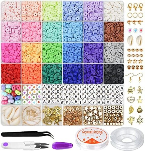 7200 Clay Beads Bracelet Making Kit,24 Colors Spacer Flat Beads for Jewelry  Gift