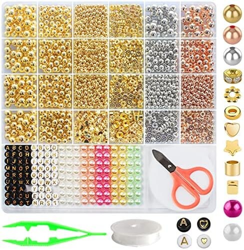 Golden Spacer Beads Set Assorted Bracelet Beads Round Beads - Temu