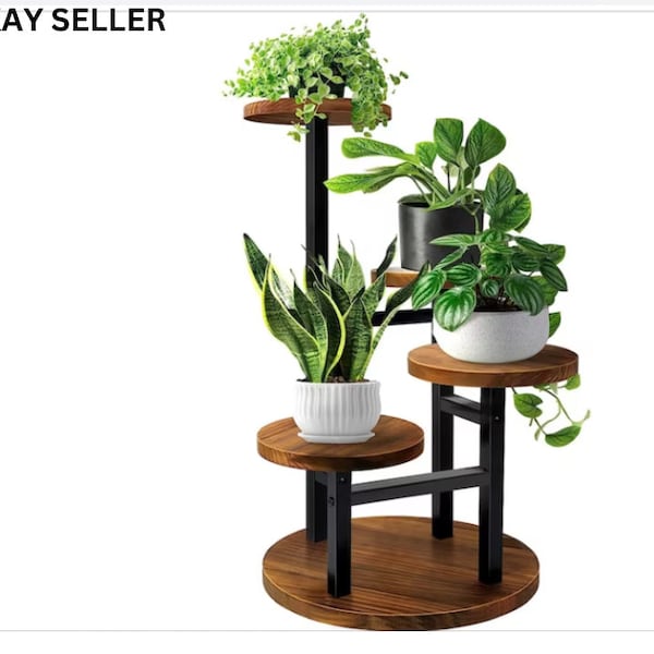 3/4/5 Tier Plant Stand, Outdoor Display Rack Flower Pot Stand for Living Room Balcony Corner Garden, Tall Metal Wood Shelf Holder for Indoor