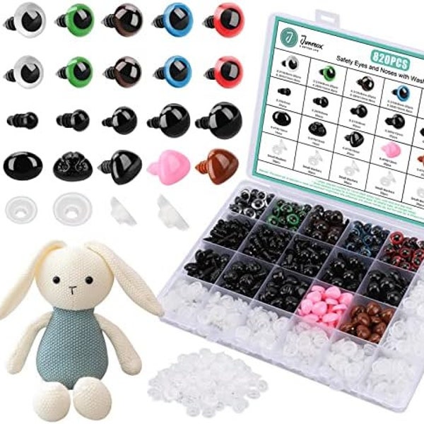 820pcs Safety Eyes and Noses for Crochet Animals, Assorted Size Crochet Eyes with Washers for Dolls Toys Eyes for Stuffed Animals Teddy Bear