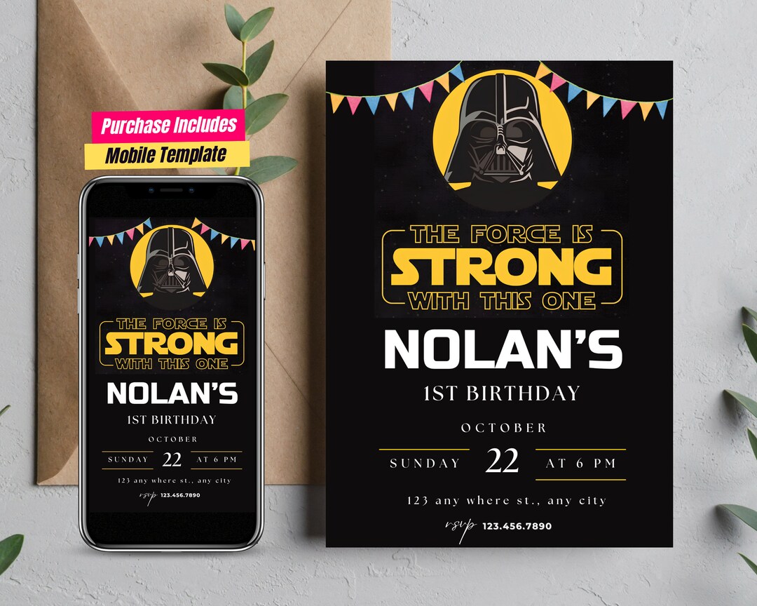 Star Wars Darth Vader Inspired Birthday Invitation Starwars Invite Jedi ...