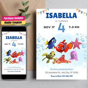 Printable Nemo Birthday Invitation, Dory Invite, Under the Sea Party ...