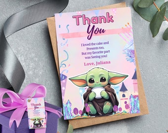 Cartes de remerciement Grogu Notes d'inspiration mandalorienne mignonnes pour la gratitude Cadeau de remerciement pour les fans de Star Wars Cartes de reconnaissance pour bébé Yoda de Star Wars