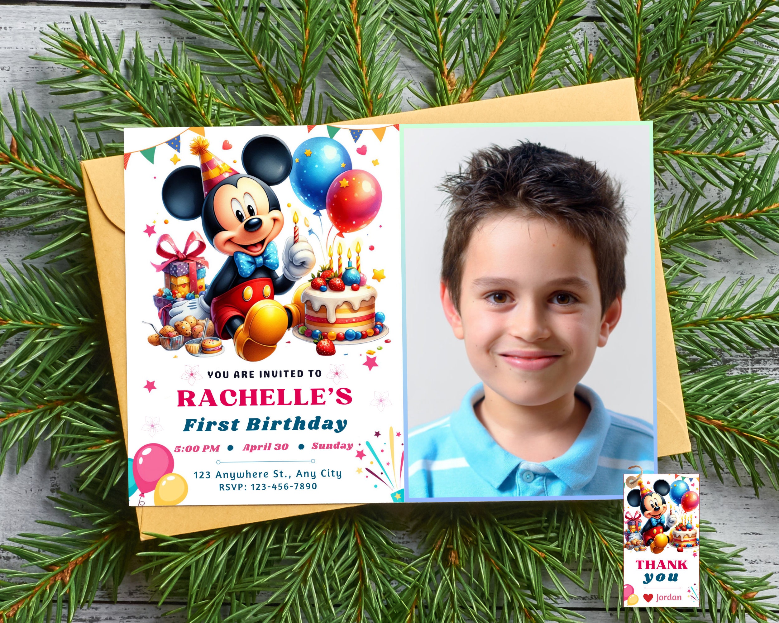 Mickey Mouse Birthday Invitation Boy 1st Birthday Party Cartoon Mickey ...