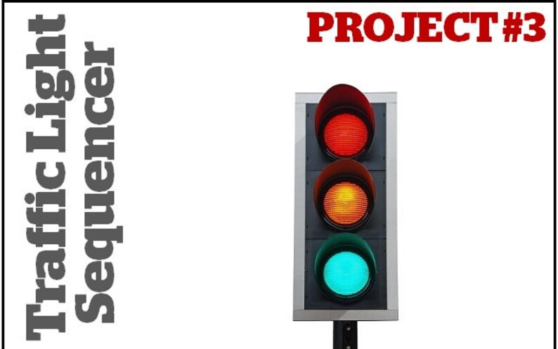 May include: A traffic light with a red light, a yellow light, and a green light. The text "PROJECT #3" is in the top right corner of the image.