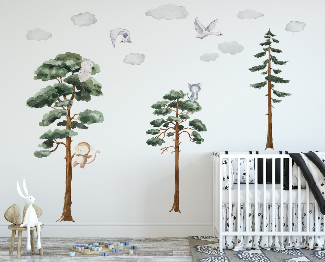Forest Tree and Animals Nursery Decor Decals Pine Tree Wall Decal ...