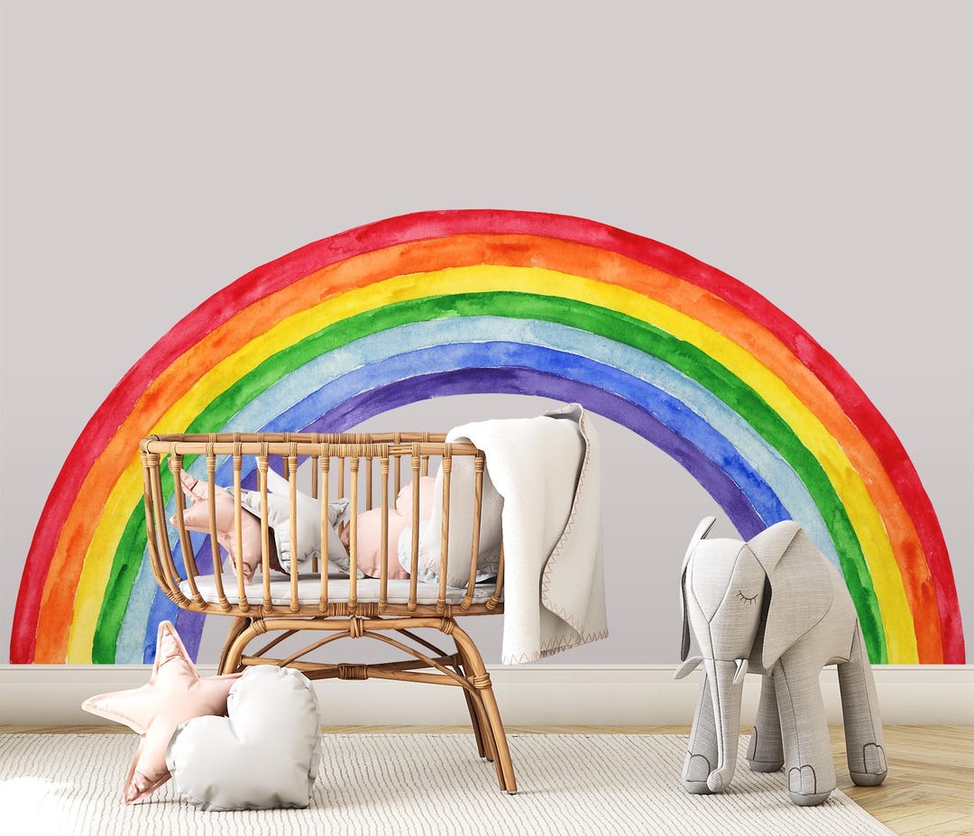 Watercolor Rainbow Nursery Decal Decor,large Rainbow Kids Bedroom Wall ...