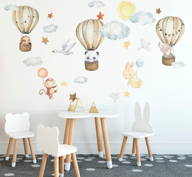 Cute Rabbit Watercolor Wall Decal – 17.3" X 25.6" Removable Vinyl Sticker For Nursery, Kids Room Decor