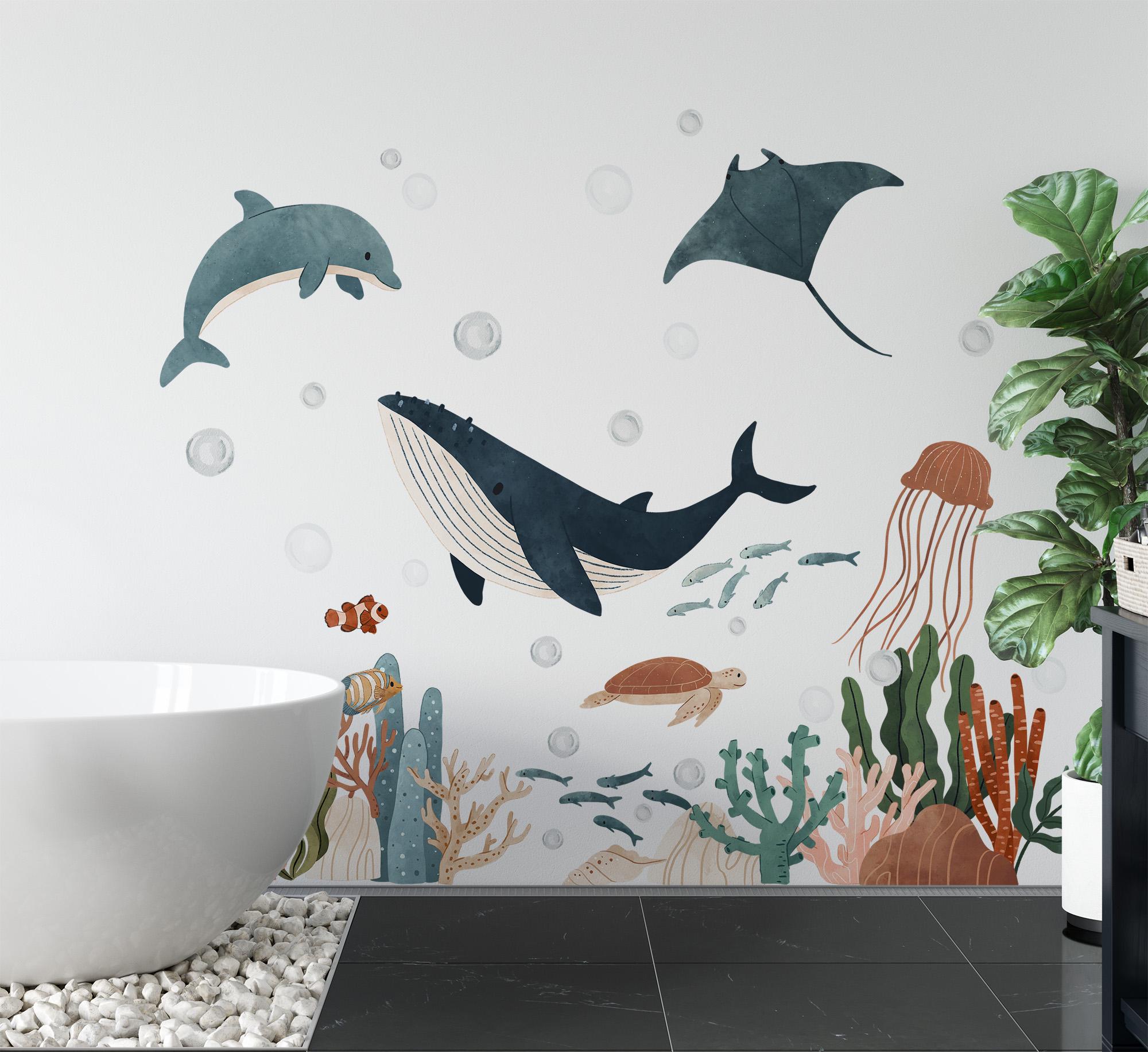 Underwater Wall Decal Decor Watercolor Ocean Life Wall Decal Stickers ...