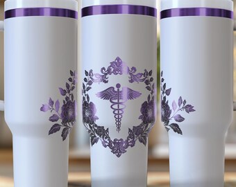 Nursing Floral Tumbler Wrap 40 oz. Laser Engraved Digital Design PNG,SVG File Download, Gifts for Nurses, Nurse Tumbler Wraps, Nursing Gifts