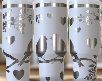 Lovebirds on Tree Branch Tumbler Wrap 40 oz. Laser Engraved Digital Design PNG,SVG File Download, Valentines Day Gifts, Bird Tumbler Wraps