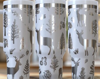 Deer Forest Pattern Clipart 40 oz. Laser Engraved Digital Design PNG,SVG File Download, Hunting Tumblers, Gift for Hunting Dad, Fathers Day