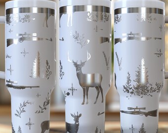 Hunting Rifle Deer Hunter Pattern 40 oz. Laser Engraved Digital Design PNG,SVG File Download, Gifts for Hunters, Fathers Day Tumblers