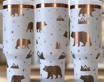 Bears and Nature Pattern Tumbler Wrap 40 oz. Laser Engraved Digital Design PNG,SVG File Download, Bear Tumbler Wraps, Outdoor Gifts