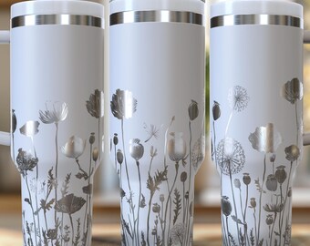 Wildflower Seed Pot Scatter 40 oz. Laser Engraved Digital Design PNG,SVG File Download, Minimalist Flower Tumbler, Gift for Flower Lovers