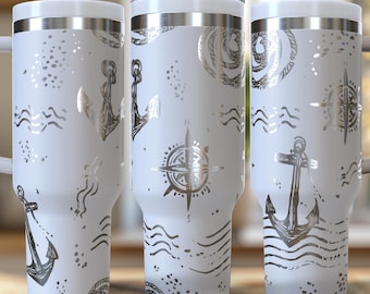 Anchors and Compass Pattern 40 oz. Laser Engraved Digital Design PNG,SVG File Download, Cruise Tumbler Wraps, Ocean Themed Tumblers