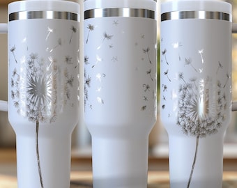 Dandelion "Make a Wish" Flower 40 oz. Laser Engraved Digital Design PNG,SVG File Download, Flower Tumbler Wrap, Dandelion Gifts, Wishflower