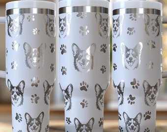 Corgis Pfotenabdruck-Muster 40 oz. Laser graviertes digitales Design PNG, SVG-Datei-Download, Hundeliebhaber Geschenk, niedliches Corgis Besitzer Geschenke, Corgis Mütter