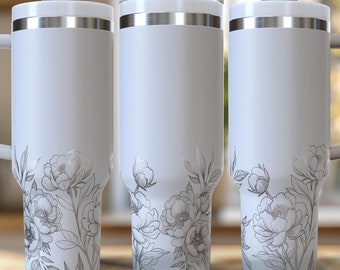 Botanical Peonies 40 oz. Laser Engraved Digital Design PNG,SVG File Download, Flower Tumbler Wraps, Minimalist Floral Tumblers, Peonies