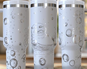 Cute Otter in Bubbles 40 oz. Laser Engraved Digital Design PNG,SVG File Download, Adorable Otter Tumbler, Cute Sea Animal Tumblers
