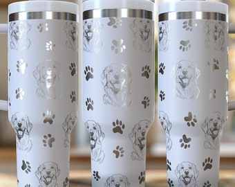 Golden Retriever Paw Print Pattern 40 oz. Laser Engraved Digital Design PNG,SVG File Download, Dog Lovers Gift, Golden Retriever Tumblers