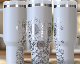 Sunflowers and Butterfiles 40 oz. Laser Engraved Digital Design PNG,SVG File Download, Sunflower Aesthetic Tumbler, Butterfly Lover Tumblers