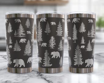 Bears in the Woods 20 oz. Laser Engraved Digital Design PNG,SVG File Download, Bear Tumbler Wraps, Gifts for Hunters, Nature Tumbler Wraps