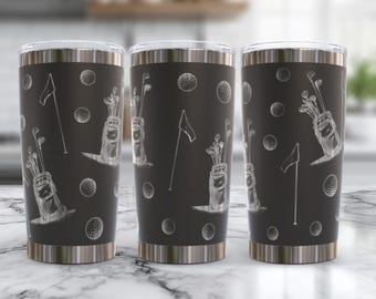 Diseño digital de golf de 20 oz. Grabado láser. Descarga de archivos PNG y SVG. Regalos para papás golfistas. Envoltorios para vasos de golf. Regalos para papás golfistas. Regalos para papás deportistas.