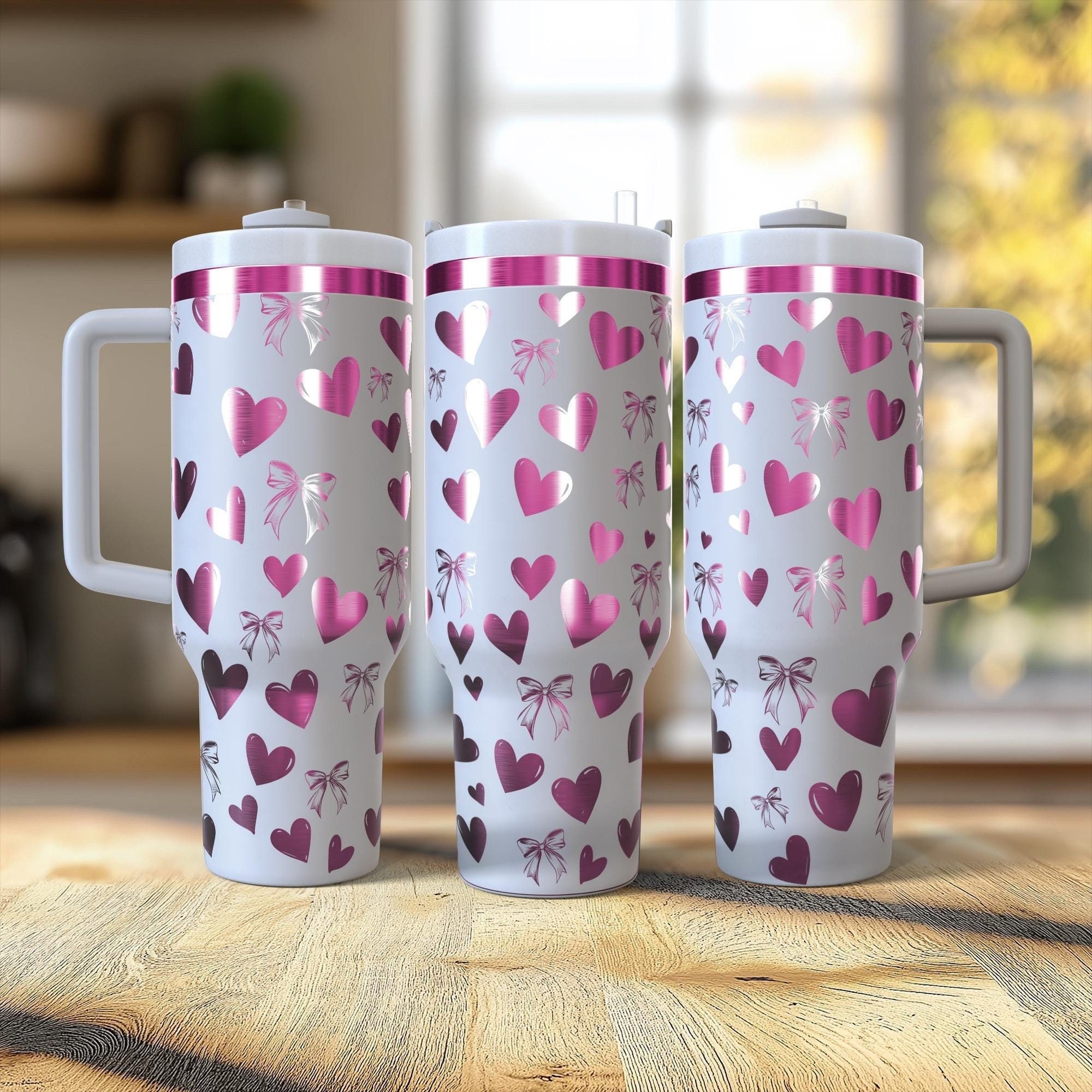 Coquette Bows and Hearts 40 Oz. Laser Engraved Tumbler Seamless Wrap ...