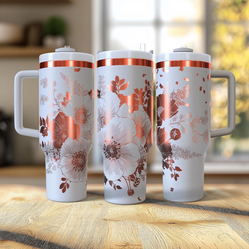 春の花柄タンブラーラップ 40オンス レーザー刻印デジタルデザイン PNG、SVGファイルダウンロード、春の花柄タンブラーラップ、美しいタンブラー 画像 1