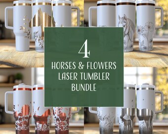4 Horses and Flowers Tumbler Wrap Bundle, 40 oz. Laser Engraved Digital Design PNG & SVG Bundle, Horse and Flower Tumblers, Laser Svg Files