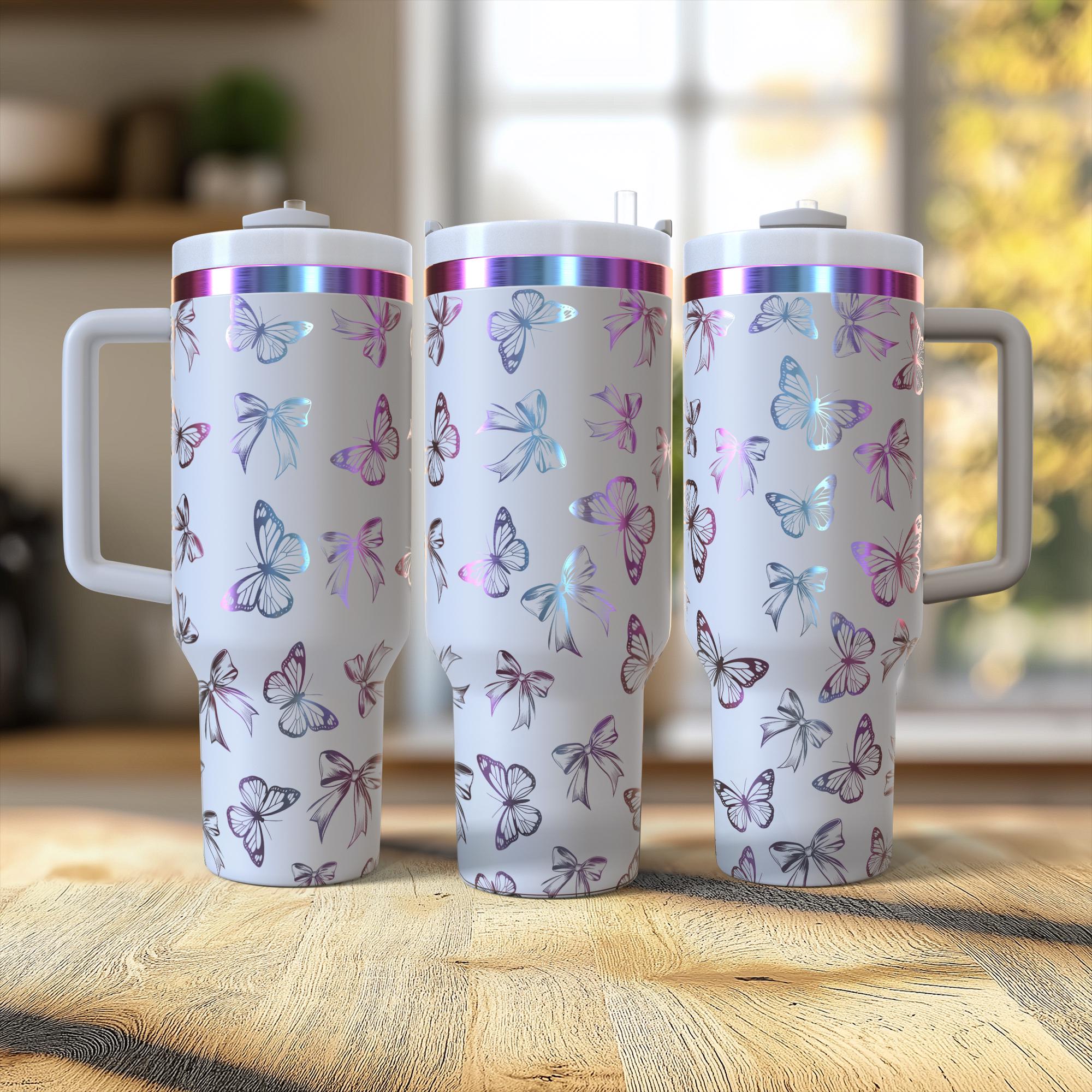 Coquette and Butterflies 40 oz. Laser Engraved Tumbler Seamless Wrap, Laser Engraved Tumbler Wraps, Cute Butterfly Tumblers, Trendy Coquette