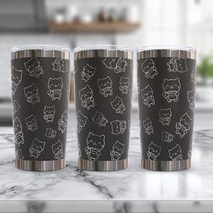 Cute Kawaii Kitty Pattern 20 oz. Laser Engraved Digital Design PNG,SVG File Download, Kitty Tumbler, Cute Kitty Tumblers, Tumbler for Girls