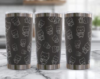 Lindo diseño de gatito kawaii de 20 oz. Diseño digital grabado a láser. Descarga de archivos PNG y SVG. Vaso de gatito, vasos de gatitos adorables, vaso para niñas.