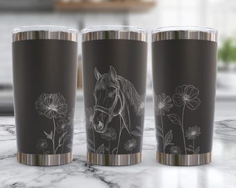 Horse in Wildflowers 20 oz. Laser Engraved Digital Design PNG,SVG File Download, Horse Tumblers Wraps, Cute Horse SVG, Tumblers for Girls