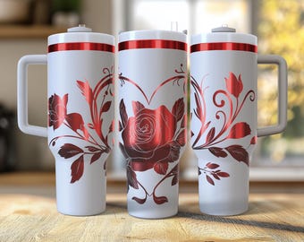 Rose Hearts Silhouette Tumbler Wrap 40 oz. Laser Engraved Digital Design PNG,SVG File Download, Rose Tumbler Wraps, Gifts for Her Valentines