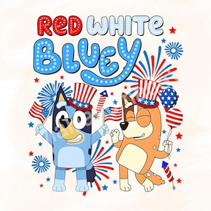 Dogs Cartoon Fourth of July PNG digital file, Blue Dog design, Independence Day, Digital download, Instant download