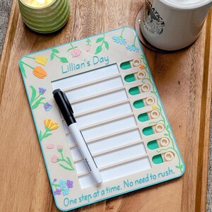 Verschuivende dagelijkse routinegrafiek | Bloemenkaart in borduurstijl | Taakorganizer | Magnetisch | Droog uitwisbaar | Gepersonaliseerd cadeau