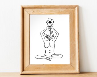 Handmade Art Feminine print | Self Love Art | Self Care Print | Yoga Art | Floral Woman Art|