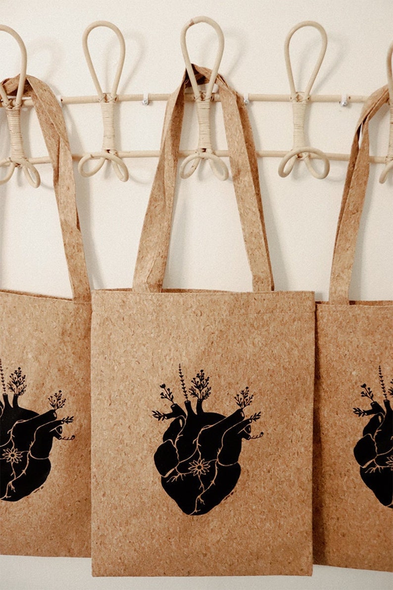 Cork tote bag Anatomic Heart Vegan eco friendly art image 9